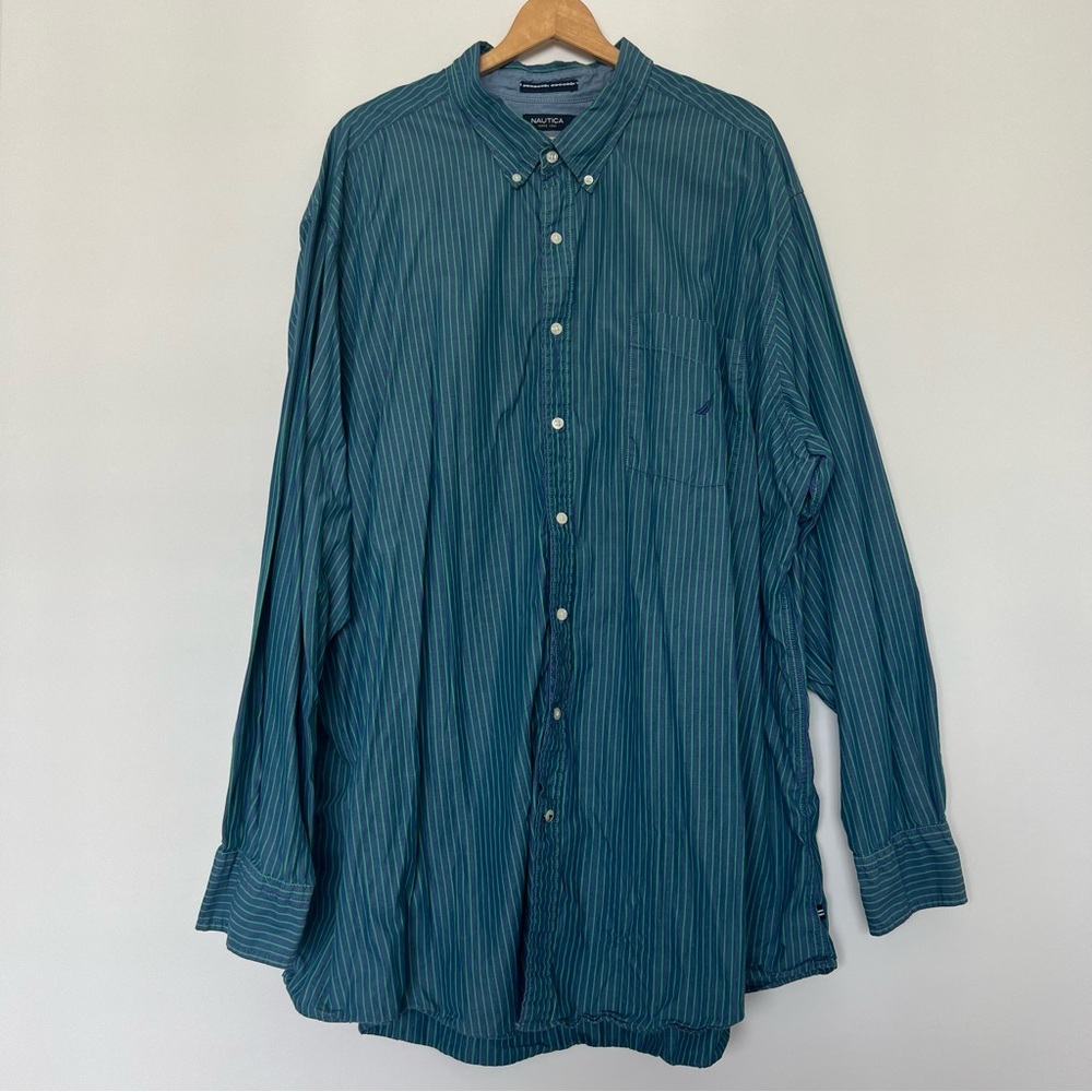 Nautica Blue Striped Button Down Shirt Relaxed Fit